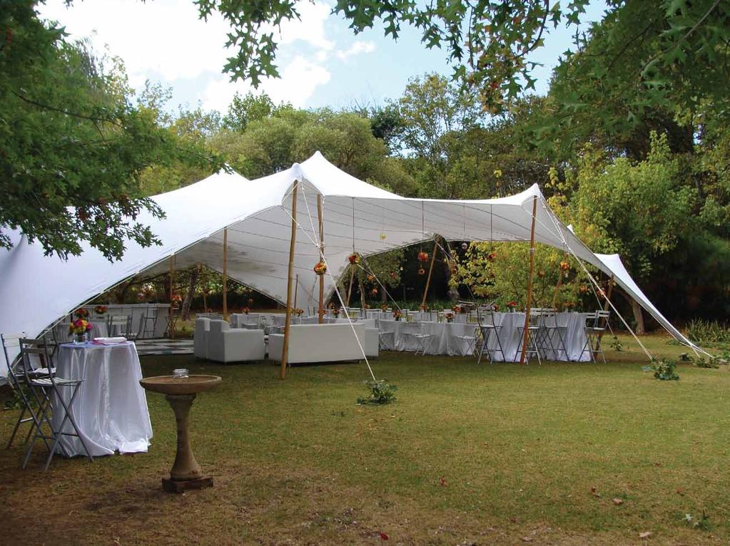 STRETCH TENTS Specifications All our Stretch tents are made from revolutionary three ply material made in South Africa. They are white and 100% waterproof.