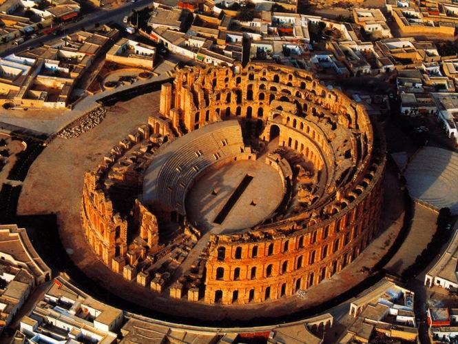 Amphıtheatre of El Jem The impressive ruins of the largest colosseum in North Africa, a huge amphitheatre which could hold up to