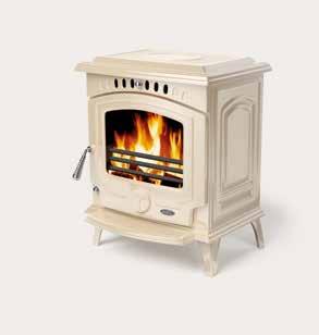 The front features a large viewing window with a burner control wheel for optimum heat control and comfort.