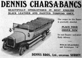 The charabanc had a canvas cover which could be pulled over the top in bad weather but was very heavy to operate. There were no side screens in the early days.
