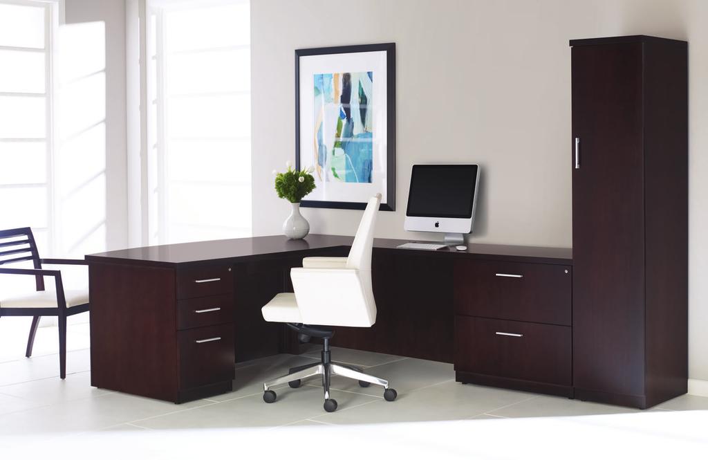 L Workstations refine small office spaces with clean lines and optimal worksurfaces that fit perfectly within a variety of