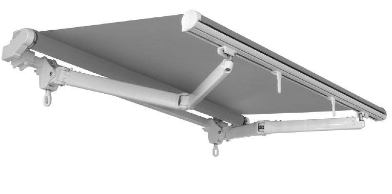 3 DESCRIPTION OF THE AWNING The Tucson Patio awning with arms can be installed either on a wall or ceiling, with manual or motorized operation.