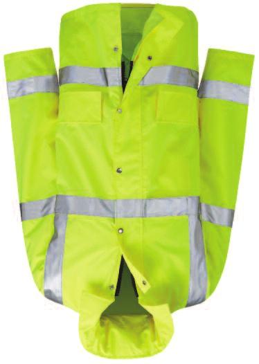 HI VIS RAINWEAR FOUL WEATHER PROTECTION HI VIS TRAFFIC JACKET ¾ length jacket with a concealed open ended front zip fastening and press stud storm flap.