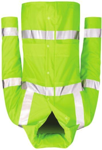 Sewn on reflective tape and fully taped seams. Fabric: 100% Polyester PU coated 300D waterproof fabric and quilted lining.