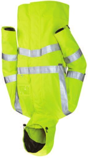 HI VIS RAINWEAR FOUL WEATHER PROTECTION HI VIS BREATHABLE BOMBER JACKET 300 denier PU coated breathable polyester fabric. Fully taped seams. Yellow mesh lining.