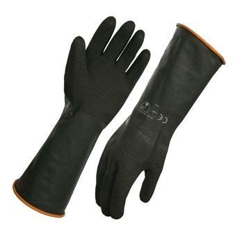 HAND PROTECTION SOLVER SOLVENT RESISTANT GLOVES & GAUNTLETS CODE: COLOUR: 452000 Green SIZES: 7, 8, 9, 10 & 11 Green Flocklined Nitrile heavy duty non -slip glove Length: 33cm