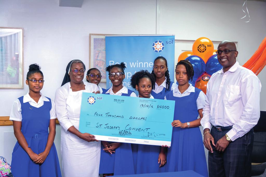 Sol Saint Lucia Gives Back! Sol EC Ltd. (St. Lucia), donated over EC$10,000 to the Youth at Risk programme at three of the island s secondary schools.