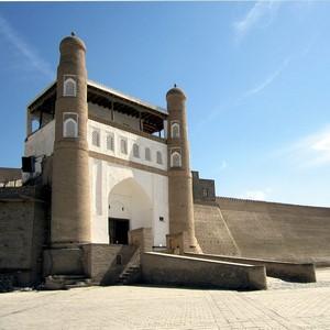 The Friday (or Juma) mosque of Khiva is typical of Arabian mosques built during the 18th century, consisting of moonlight holes in the ceiling and carved wooden columns.