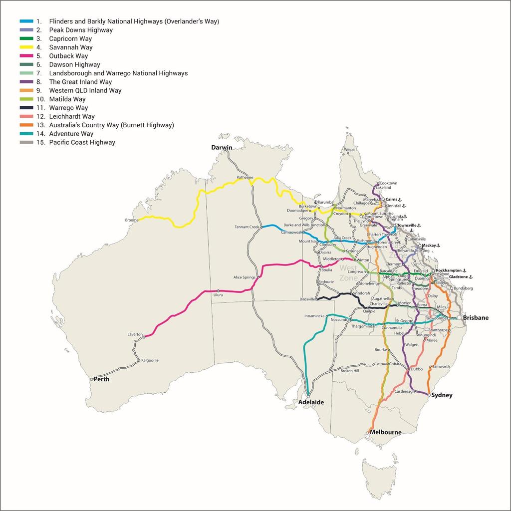 THE INLAND QUEENSLAND ROAD NETWORK CONNECTS REGIONS, STATES AND