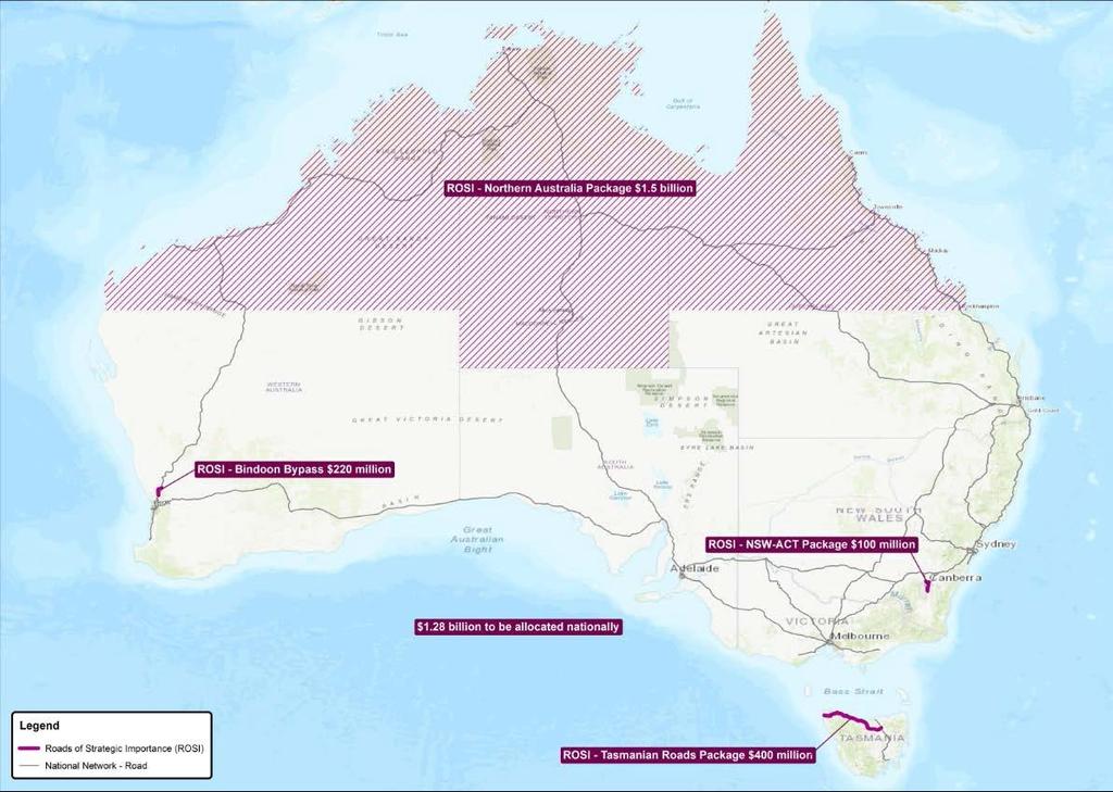 VALUE FOR MONEY PROPOSITION FOR THE ROADS OF STRATEGIC IMPORTANCE (ROSI) s Strategic Importance Initiative Map Inland Queensland Strategy Map ROSI Bindoon Bypass $220 million Local s: 1 Gross