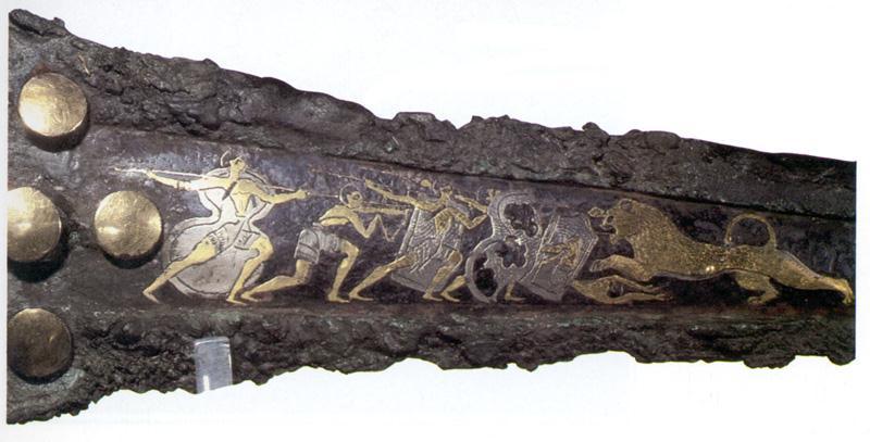 Inlaid dagger blade with lion hunt -- from