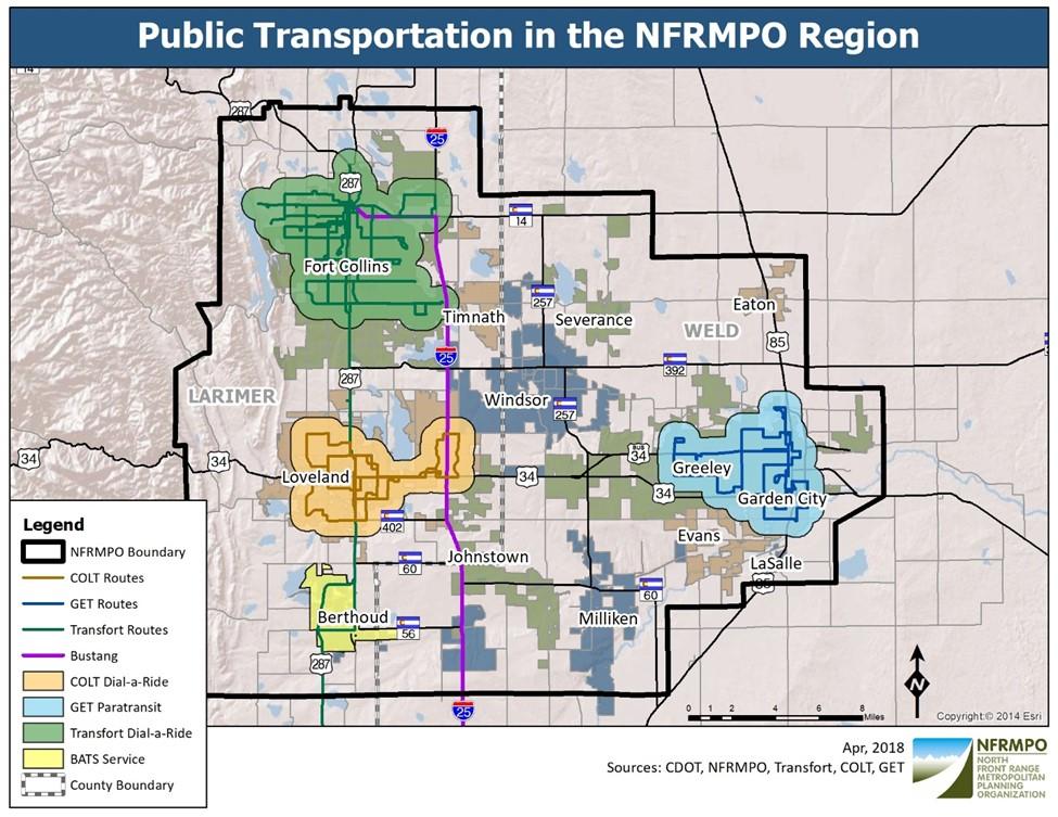 Municipal Operators The NFRMPO region includes four municipal transit providers: Berthoud Area Transportation System, City of Loveland Transit, Greeley-Evans Transit, and Transfort.