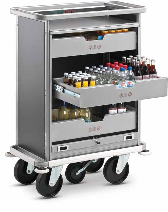 03.02 Premium MBW-Secure Minibar filling trolley with 3 drawers > With lockable plastic roll-down panel as standard