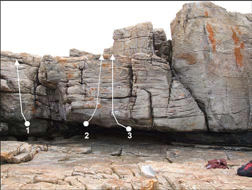 Start using big crack hold under small roof. Climb out and over bulge to TO. Don t use boulder on left for feet. 2. Open Project SS.