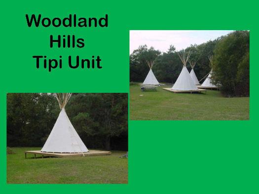 Going further along the path you will come to Woodland Hills, a site with 4 Tipi Tents that sleep 16-20.