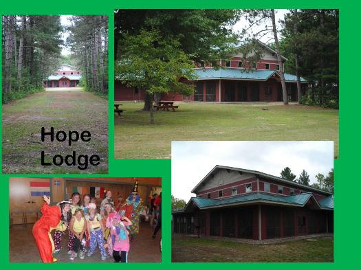 Hope Lodge is the centerpiece of Camp Ehawee. It houses the dining hall, a commercial kitchen and related storage, camp offices, trading post, and nurse s station.