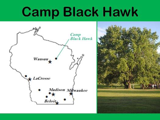 Camp Black Hawk is located 3.5 hours north of Madison. The property offers a variety of program areas with open fields, hiking trails, and two lakes.