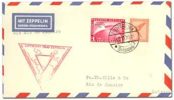 Polarfahrt ca chet on air mail cover ad dressed to Pottsdam PA, with po lar flight handstamp; small tear at top, F.-V.F. Michel 458.