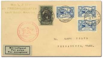 Estimate $250-350 1820 Ger many, 1933, Graf Zep pe lin flight cover to Chi cago World s Fair (C43), two 1 dm with 10 pf(c28), 15