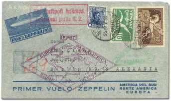 World Airmail Covers: Zeppelin - Catapult Flights Catapult Flights 1833 United States, 1937, post-ac ci dent Hindenburg cover, with rare 4-line pur ple handstamp and re turn