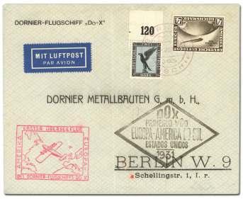 World Airmail Covers: Catapult Flights 1838 Ger many, 1930 (Nov. 30-June 6, 1931), Do-X Amer ica Flight, Friedrichshafen - Rio de Ja neiro, multi-stop cover by Do-X crew mem ber: Por tu gal (28.11.