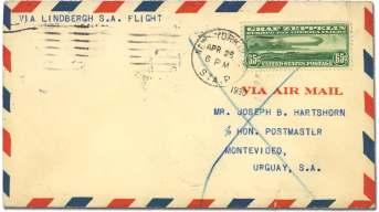 World Airmail Covers: Lindberghiana - Misc. Airmail Postal History Misc. Airmail Postal History 1848 United States, 1928-34, Lindbergh flights, 2 cov ers: 1928 A.M. 2 with spe cial Spring field IL la bel ap plied to face & 1934 AAMS S.