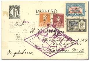 22-24), Sec ond Graf Zep pe lin Shut tle Flight, Recife - Bathurst, registered pic - ture post card from Ar gen tina to Ger many, via DLH from