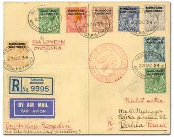 1874 Brazil, 1933 (June 6), DLH South At lan tic Trial Flight, Na tal - Westfalen - Bathurst, Gam bia, post card to Ger many, with pur ple