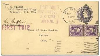 Cuba Flight Rarity 1881 Cuba, 1914, Jaime Gon za lez Pi o neer Flight, First airmail attempt; indications of foxing, folded vertically and re paired, Fine ap pear ance and Very Rare, One of Four re