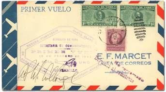 McCullough and was then car ried by George Rumill, Very Fine, Very Rare, 1 of 10 cov - ers flown. Edifil N130. Estimate $500-750 1899 Cuba, 1931 (Jan.