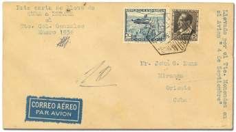 Estimate $400-600 1900 Cuba, 1932, Com bi na tion of Routes 1 and 2, Bayamo to Baracoa, lovely cover signed by first pi lot A.L.