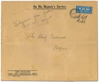 previous day. Post marked Gis borne Sep 16 at 2:15 PM. Flown to Hastings and then by over night railway to Wellington. Estimate $2,000-3,000 1969 New Zea land, 1933 (Mar.