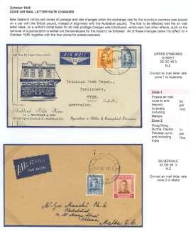 Estimate $200-300 1992 New Zea land, 1948 (Oct.) Zone Air Mail Let ter Rates. Four air mail zones were es tab lished for mail from NZ world wide.