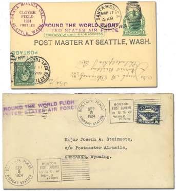 1015 with stops in Se at tle and Boston (3), spe cial two line pur ple handstamp on each, Very Fine.