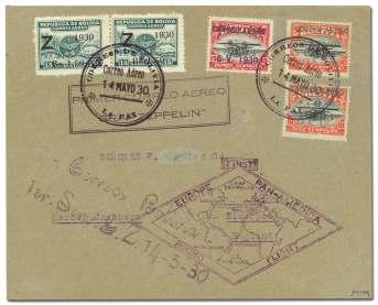 World Airmail Covers: Zeppelin Flights 1798 Bolivia, 1930 (May 25-June 6), Graf Zep pe lin South Amer ica Re turn Flight, La Paz - (Rio de Ja neiro - Lakehurst - Se ville -) Friedrichshafen.
