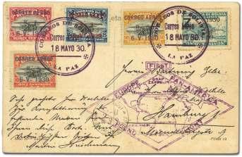 Estimate $250-350 1799 Bolivia, 1930 (May 25-June 6), Graf Zep pe lin South Amer ica Re turn Flight, La Paz - (Rio de Ja neiro - Lakehurst - Se ville -) Friedrichshafen.
