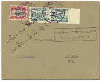Estimate $200-300 1803 Bolivia, 1930 (May 25-June 6), Graf Zep pe lin South Amer ica Re turn Flight, La Paz - (Rio de Ja neiro - Lakehurst - Se ville -) Friedrichshafen.