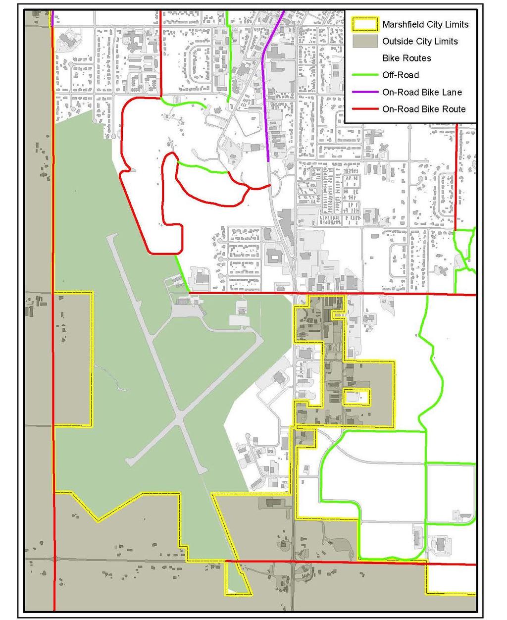 Map 2-4a. Nearby Bike Trails and Routes 2-5 STORMWATER The existing stormwater system is addressed under the Marshfield Municipal Airport Stormwater Pollution Prevention Plan.