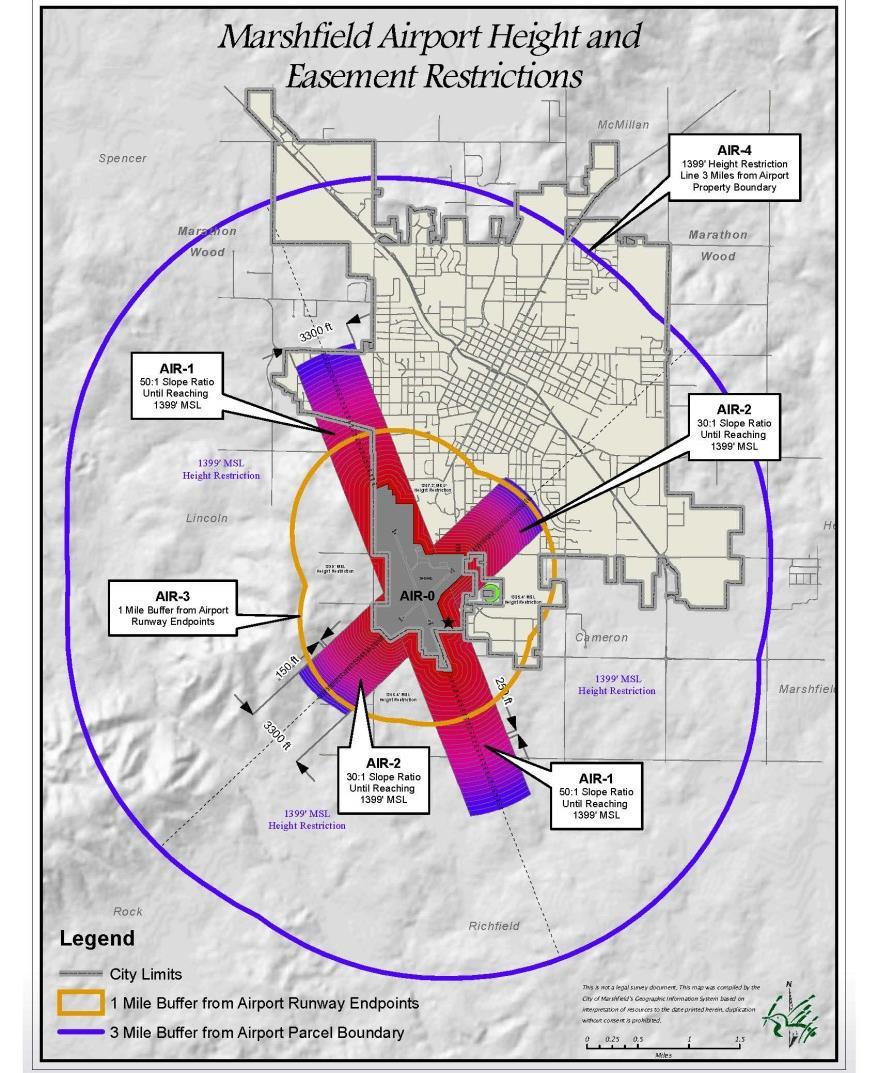 2-6 AIRPORT HEIGHT RESTRICTION AREA The City of Marshfield in conjunction with the Wisconsin Bureau of Aeronautics and the Federal Aviation Administration has developed height limitation zoning