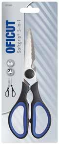 Scissors with one serrated blade 2. Power notch for cutting rope and cables 3. Can and bottle opener 4. Central metal grip to help opening botltles 5.