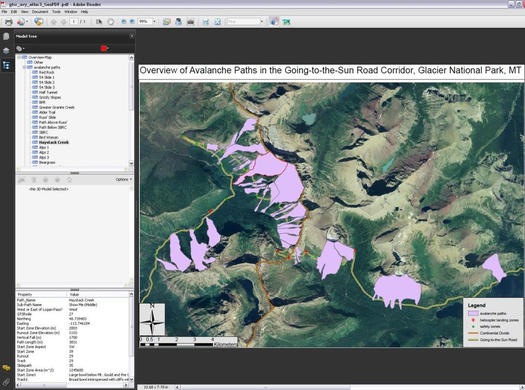 Figure 4: A screen capture of the GeoPDF of the avalanche atlas.