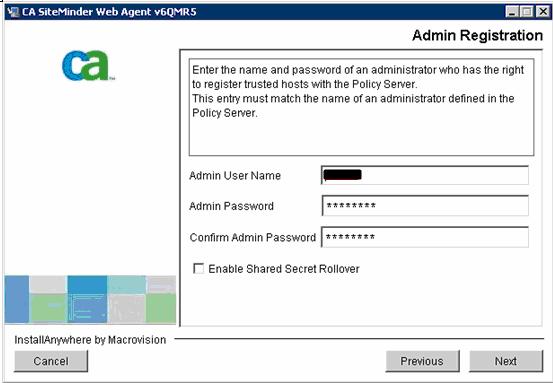 launch the Host Registration panel. 8. Choose Yes to continue the Host Registration. 9. Fill in the Admin User Name, Admin Password, and confirm Admin Password fields (see figure 20). Figure 20.