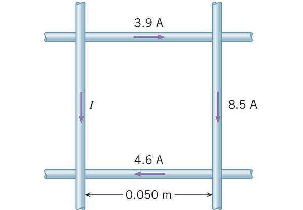 ZADACI ZA VJEŽBU 9. Crtež prikazuje četiri izolirane žice koje se preklapaju te oblikuju kvadrat stranice 0,050 m. Sve četiri žice su puno dulje od stranica kvadrata.