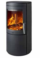 no. 100767 Width: 51 cm Depth: 45 cm Heat output: 7 kw VARDE CARDIFF The stove is designed with an emphasis on experiencing the fire, which can be seen from three sides and brings light and heat into