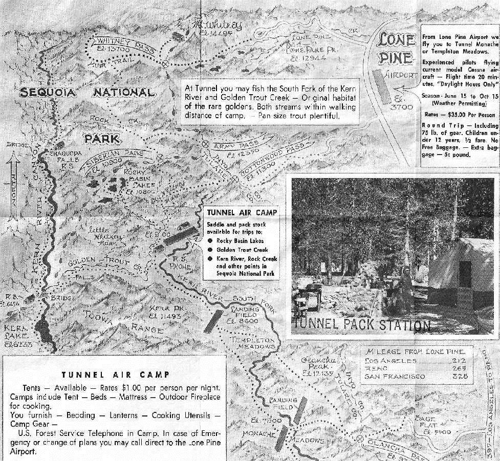 A 1970 map depicting the Tunnel Air Camp from a brochure for the Bob White Flying Service (courtesy of Jeff Yohe).