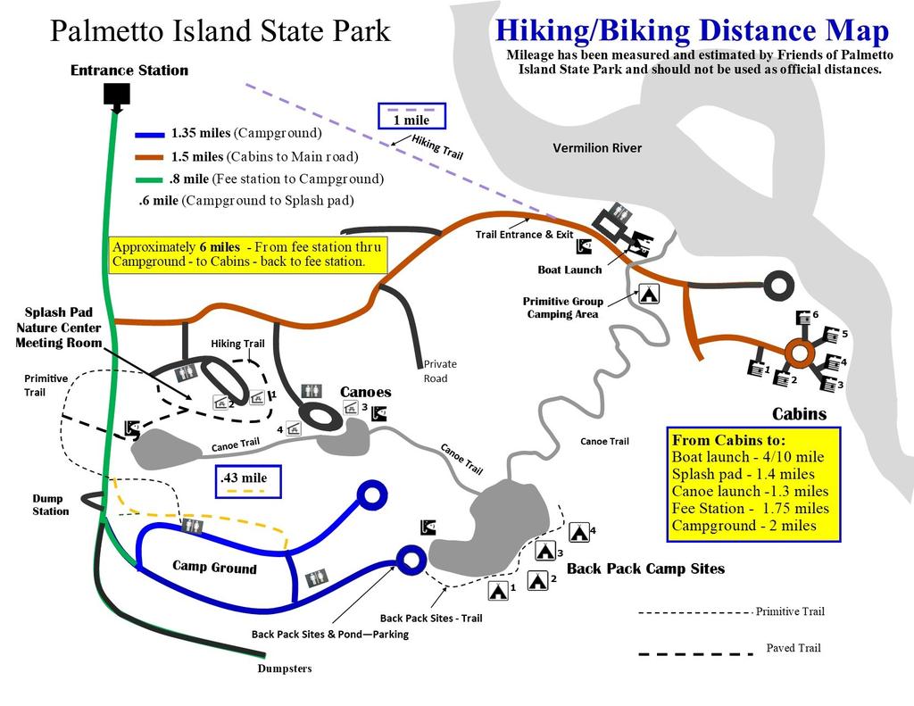 Page 2 Palmetto Pal s Paper Volume 8 Issue 8 Hiking & Biking At Palmetto Friends of Palmetto have created a distance map for people that would like to know just how far they have