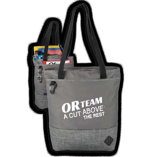 OR TEAM Greystone Cooler Bag This trendy, heathered lunch cooler is made of 300D polyester with insulated lining and contrasting trim.