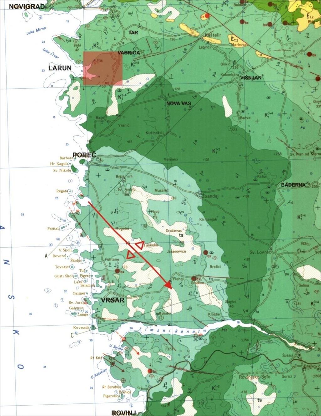 Slika 24 Geološka karta zapadne Istre (isječak OGK list Rovinj, Polšak, A. i Šikić, D. (19