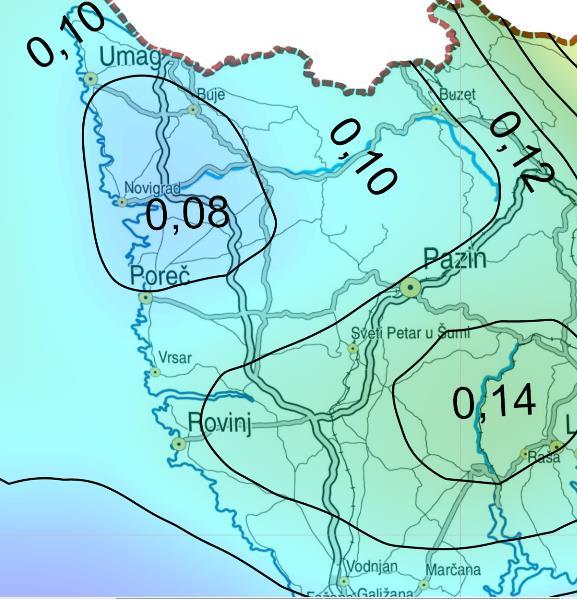 Slika 35 Karta potresnog područje Istre za povratno razdoblje 475 godina C.7 VEGETACIJA Na lokaciji zahvata, provedena su, u jesen 2012. godine istraživanja vegetacije i flore.