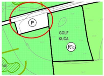 - OU 1 pristupna cesta za golf akademiju - OU 2 pristupna cesta za golf servis, - javni putovi i staze: o PU 1, PU 2, PU 3, PU4 i PU 5 kolno-pješačke površine namijenjene kolnom (pristup maslinicima)